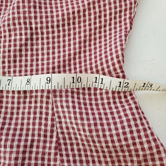 Wayf XS Gingham Check Seersucker Mini Dress red & white V-neck Lace up Ruffles - Picture 4 of 7